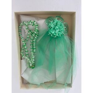 Vintage 40s 50s Wedding Veil & Headpiece & Beads West Germany Seafoam Green